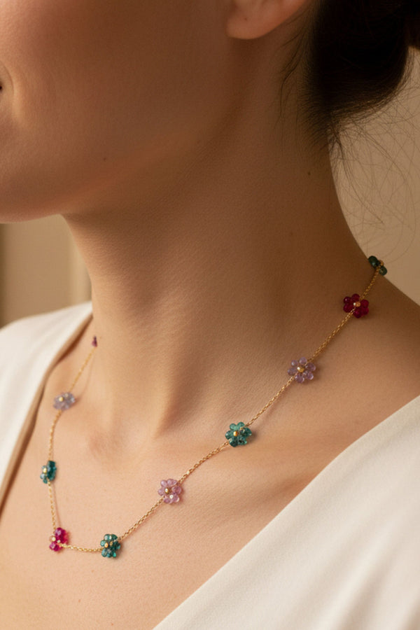 Collier Fleurs Perles Multicolores