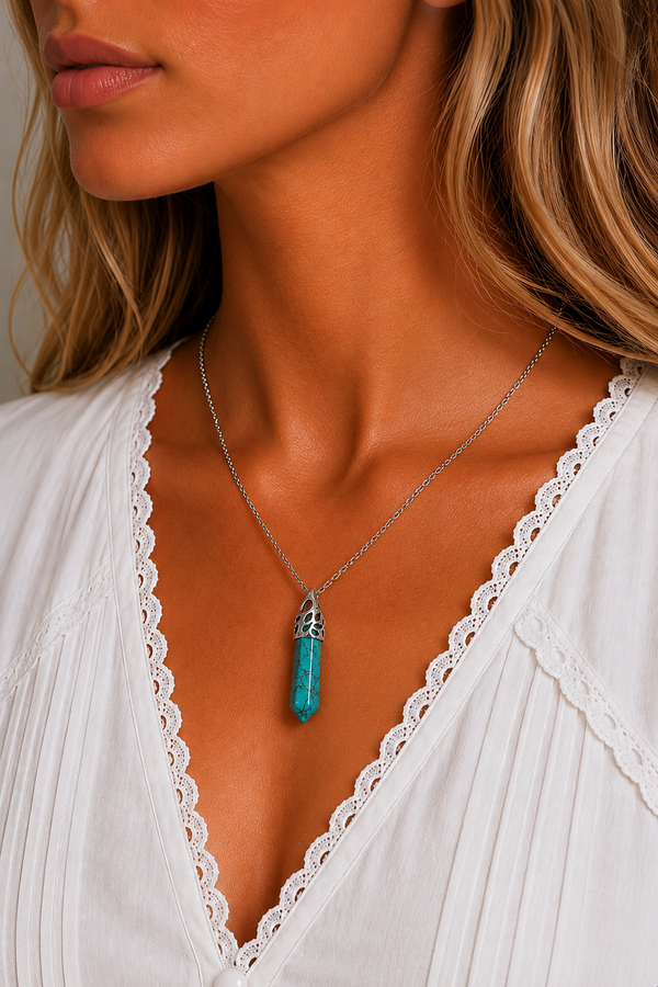 Natural Turquoise Crystal Necklace silver