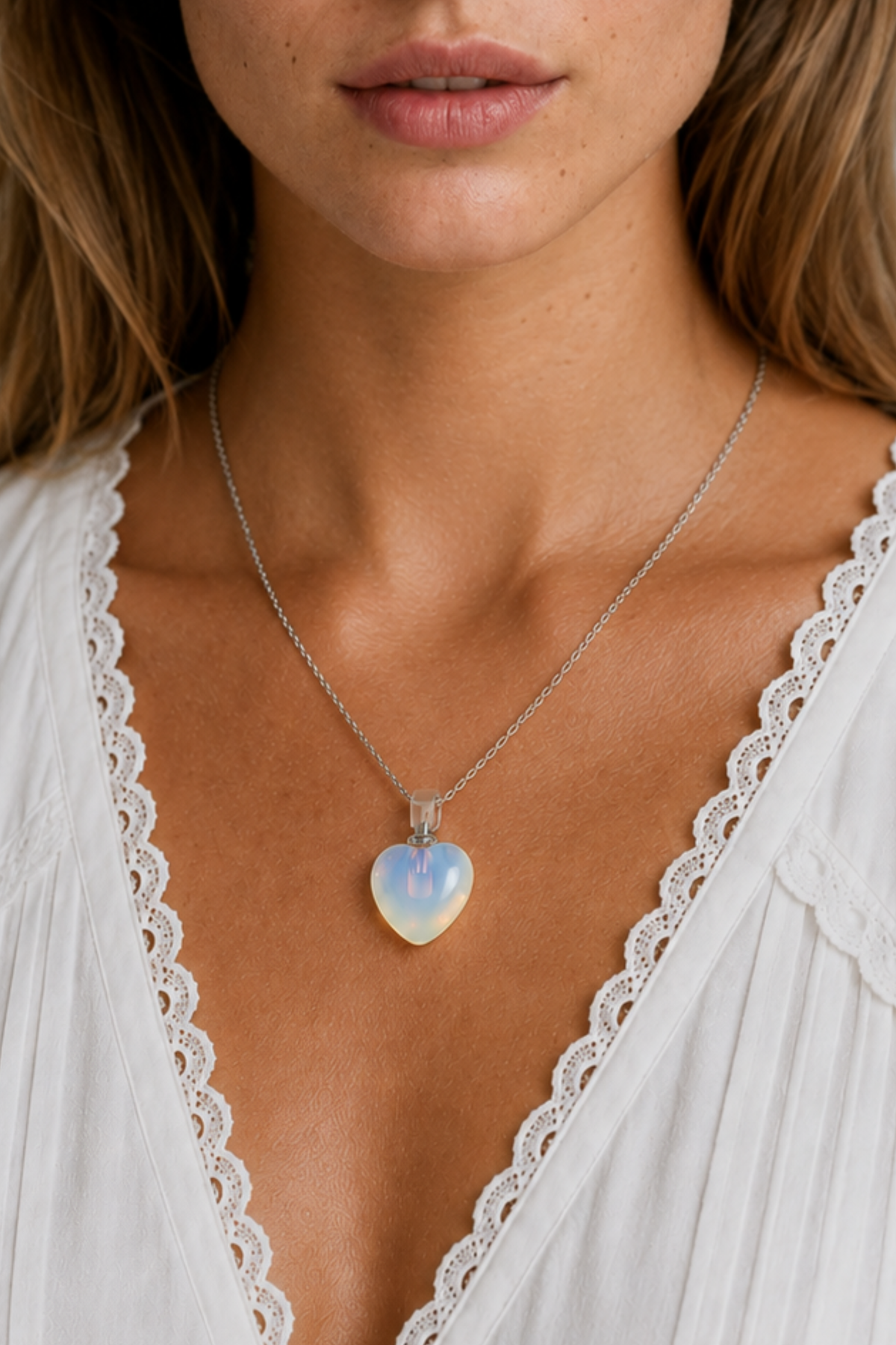 Opaline Heart Necklace Silver