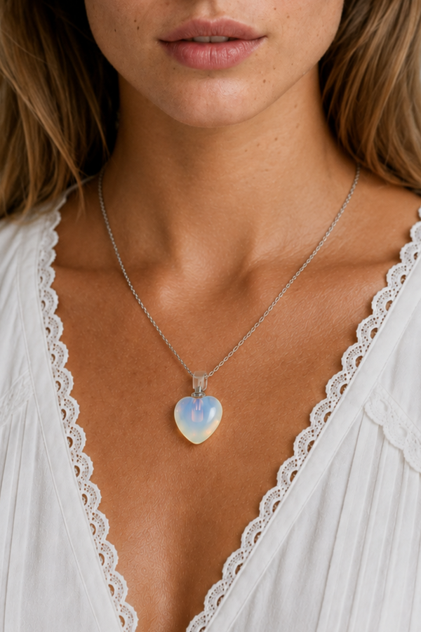 Opaline Heart Necklace Silver