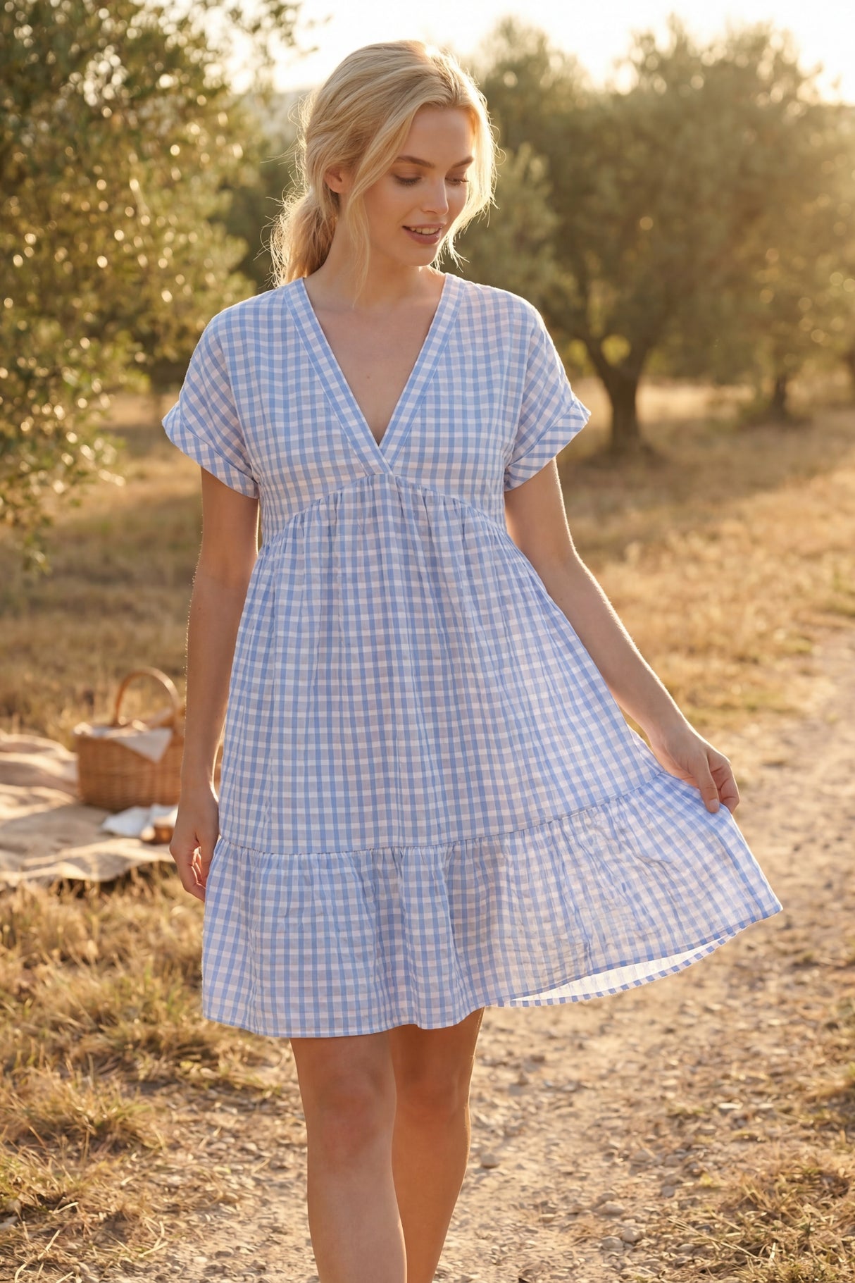 Nina Plaid Ruffle Hem Mini Dress
