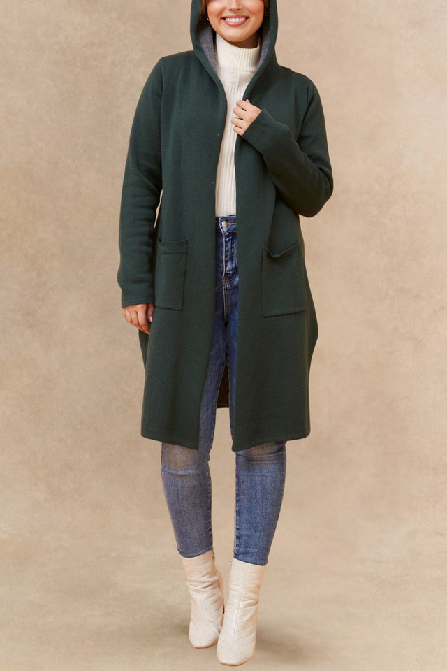 Nora Cardigan Long Ouvert à Capuche Léger Bicolore Décontracté Tendance