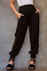 Nadine Harem Pants Solid Smocked Waist Pockets Side Ties
