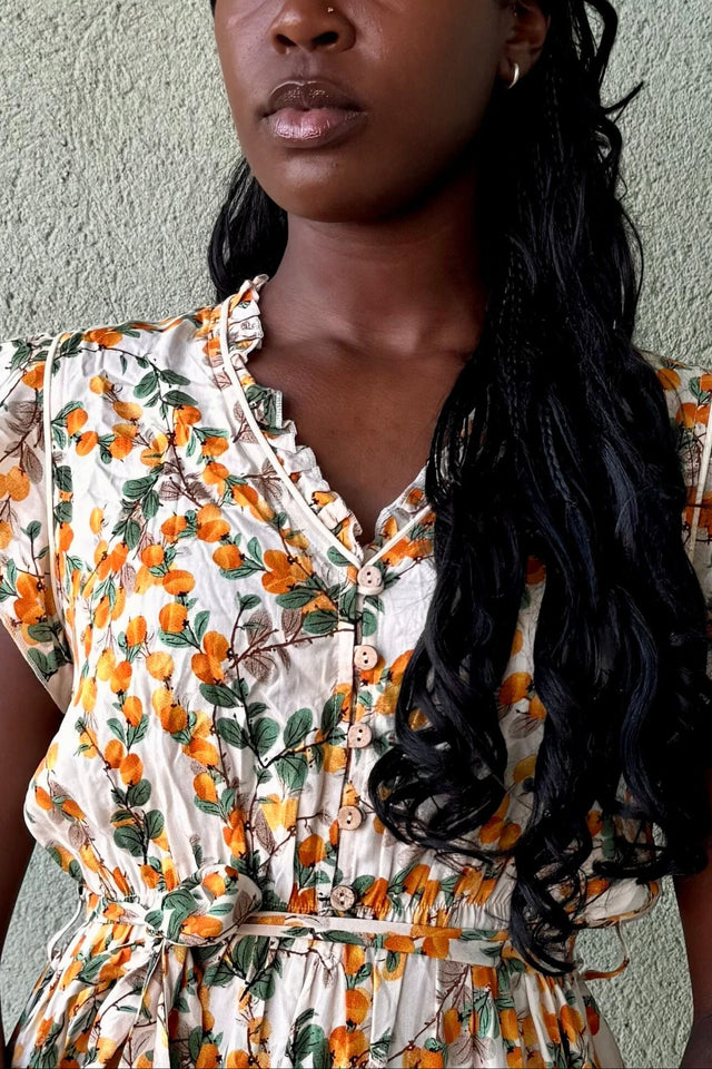 Natasha Robe Courte Imprimée Clementine Ceinture Poches & Détails Plissés 