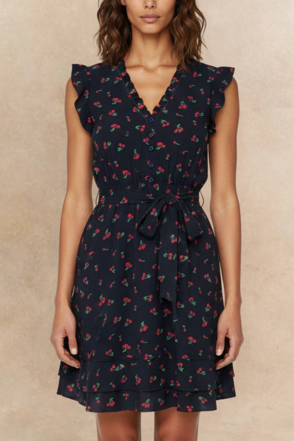 Natasha Cherry Print Short Dress