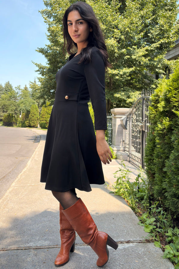 Nathalie Fit & Flare Dress Gold Buttons