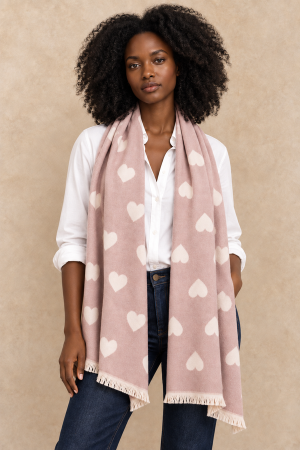 Scarf Hearts Motif Fringes