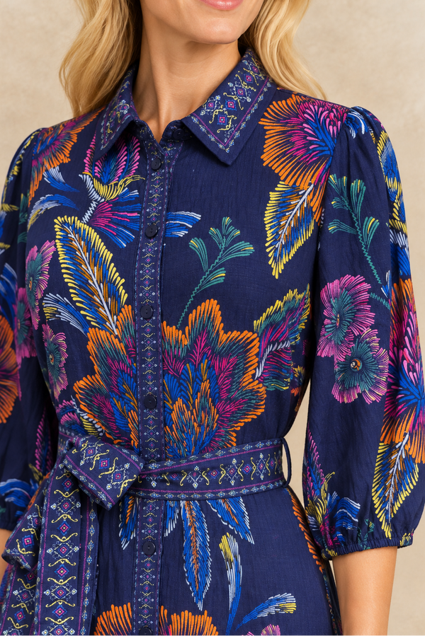 Robe-chemisier Adelina bleu marine à imprimé floral