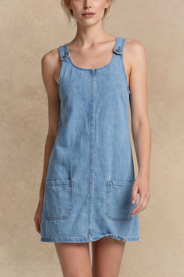Nellie Wide Strap Denim Dress Pockets
