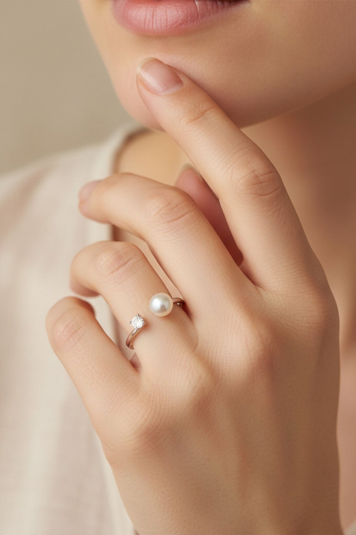 Noemie Bague Ouverte Perle Argent Sterling 925 
