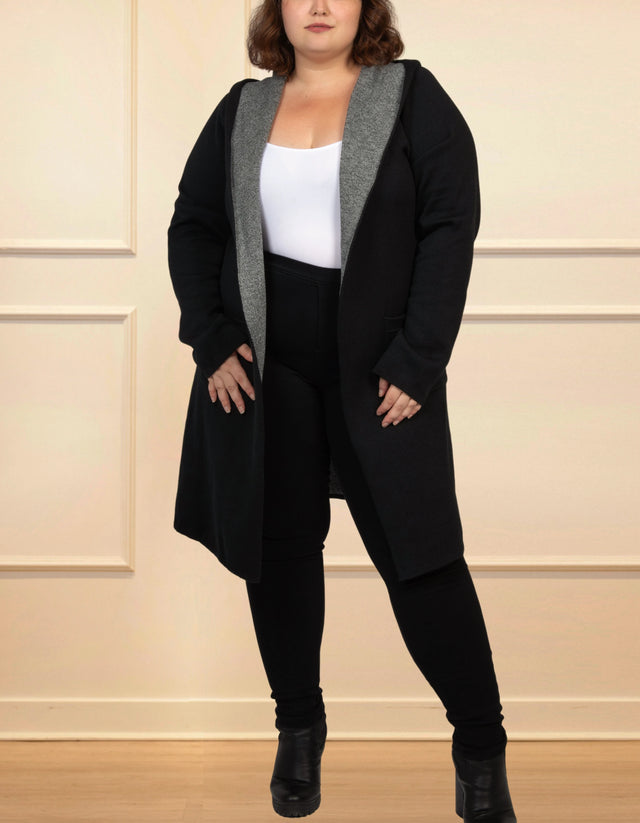 Nora Hooded Open Front Knit Cardigan Black - Onze Montreal