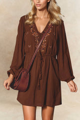 Bella Robe Manches Longues Brodée Fleurs