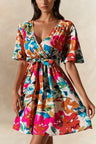 Maeve Mini Wrap Dress Floral Print Short Sleeves