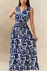 Georgia Maxi Dress Leaf Print Sleeveless Tie Waist