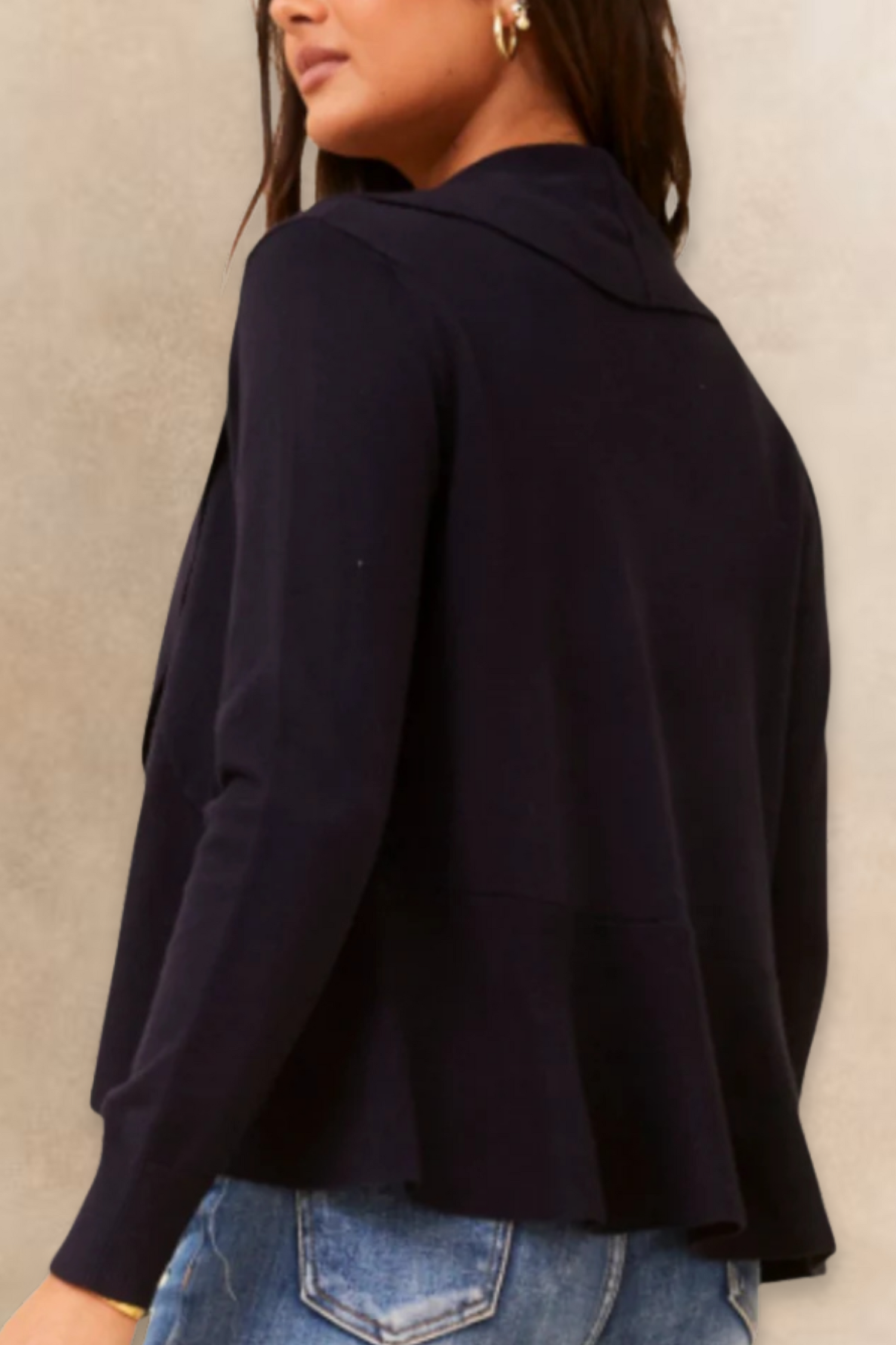 Alessia Lightweight Open-Front Black Cardigan Draped Waterfall Fit