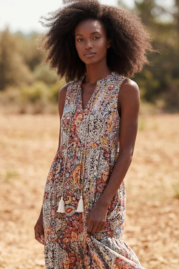 Shana Robe Midi Nouer Imprimé Cachemire