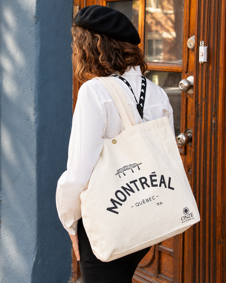 ONZE Montreal tote bag lifestyle image for Shop Store collection card