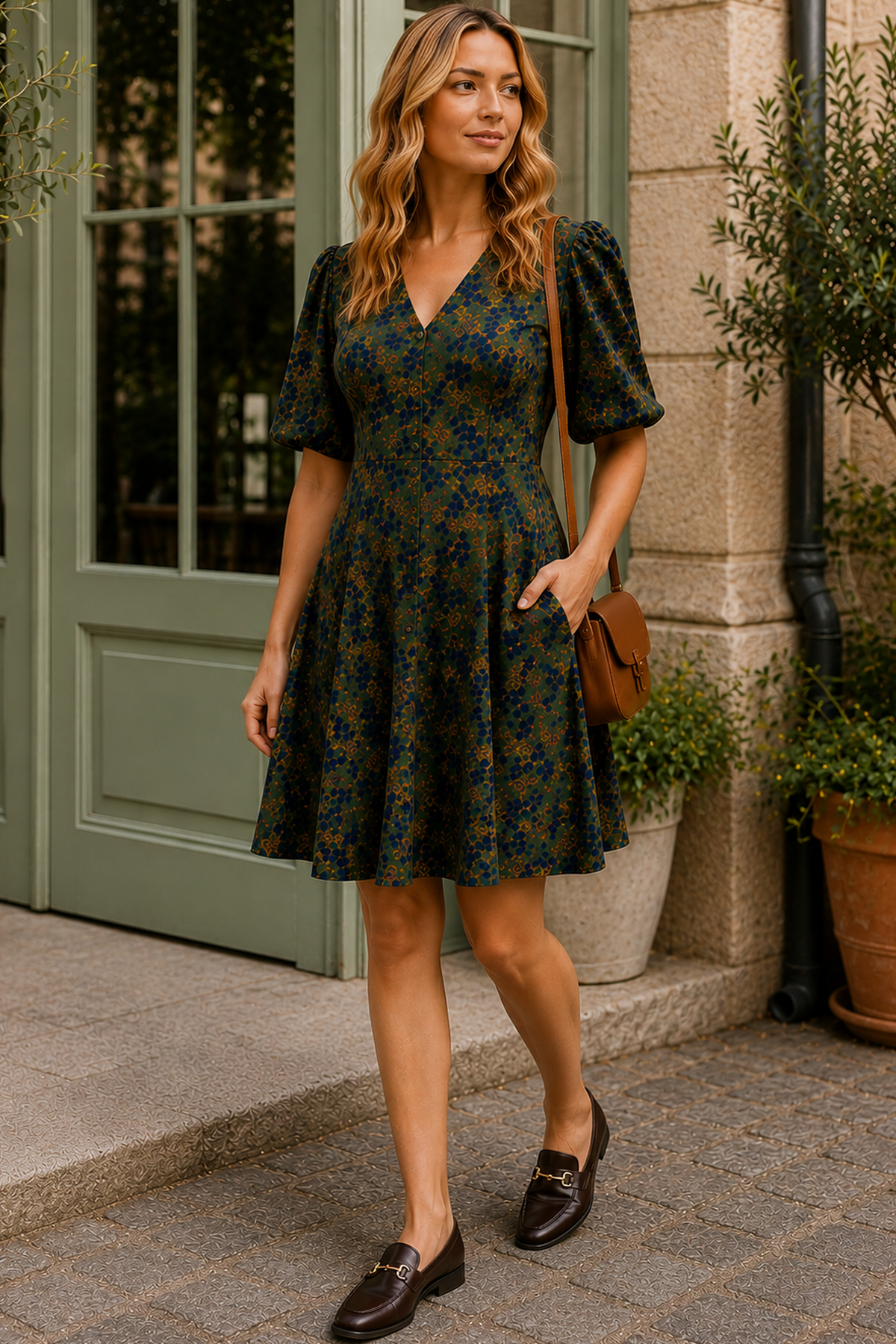 Fleur Green Floral Fit & Flare Dress