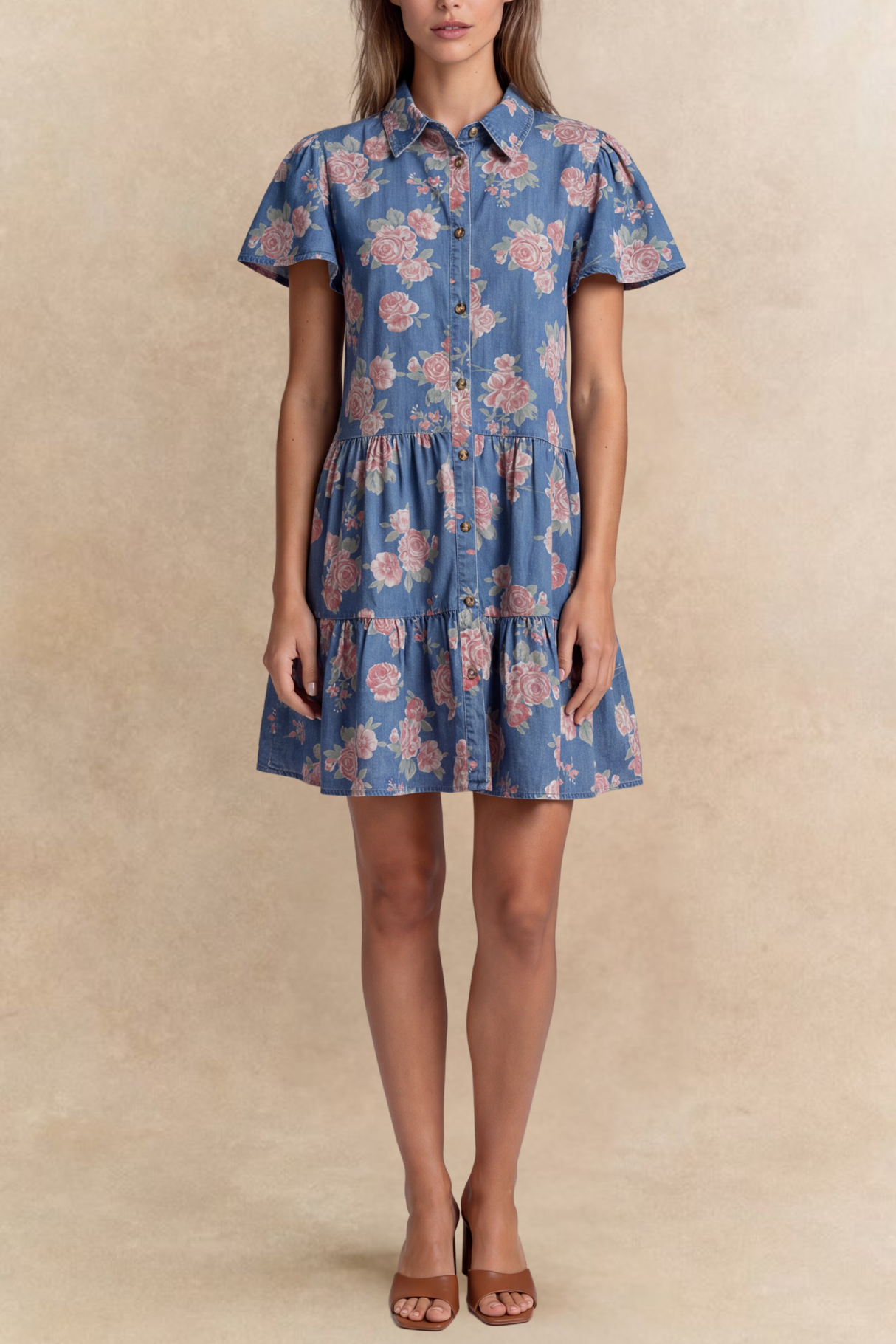 Oceane Robe Courte Volants Jean Imprimé Floral 