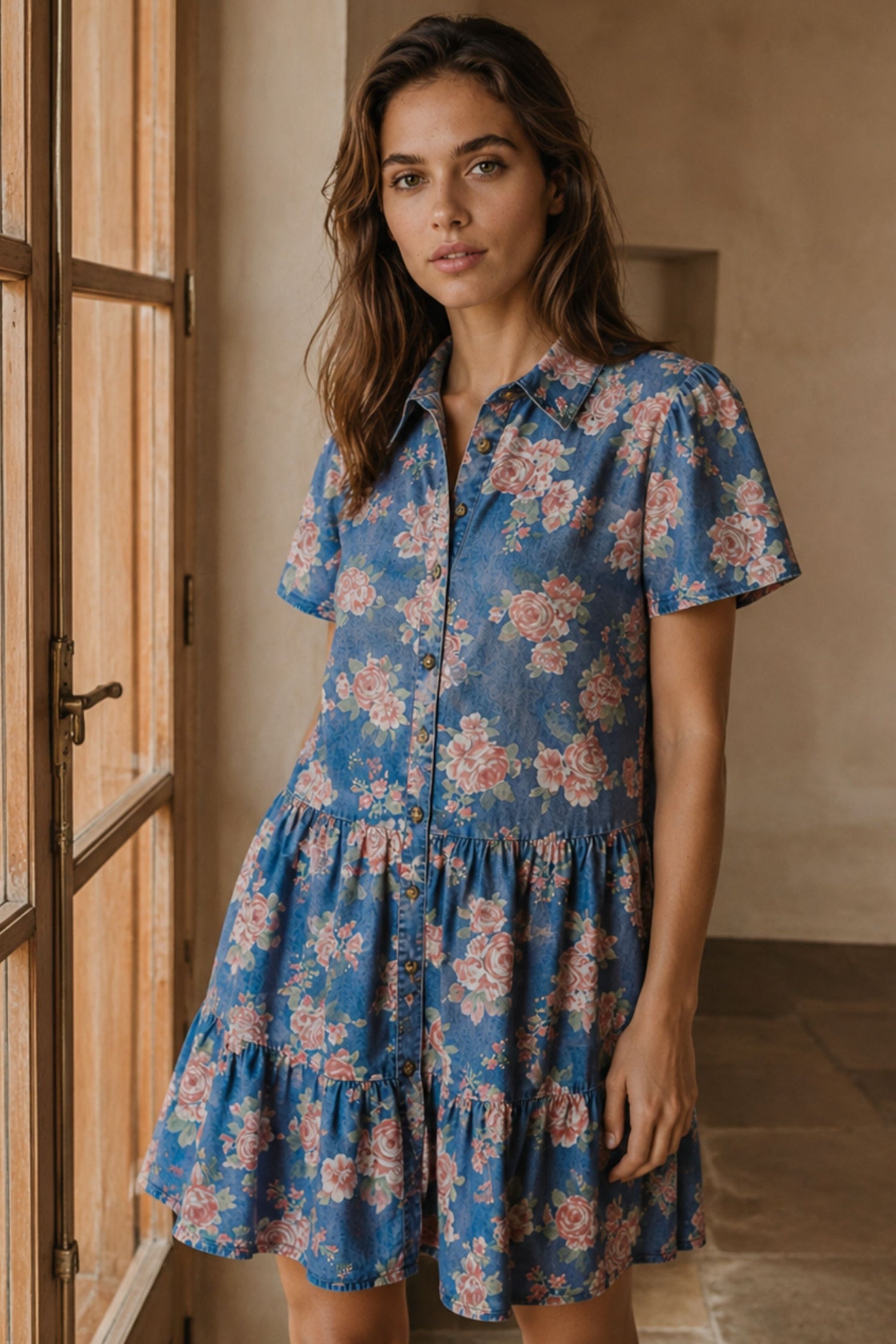 Oceane Robe Courte Volants Jean Imprimé Floral 