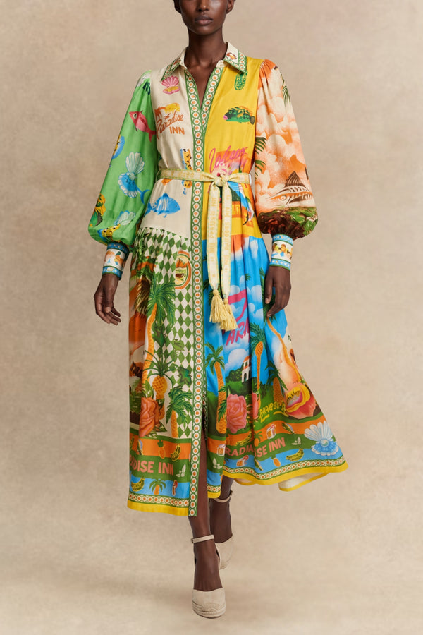 Octavia Printed Sleeve Midi Shirt Dress