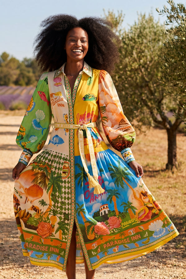 Octavia Printed Sleeve Midi Shirt Dress