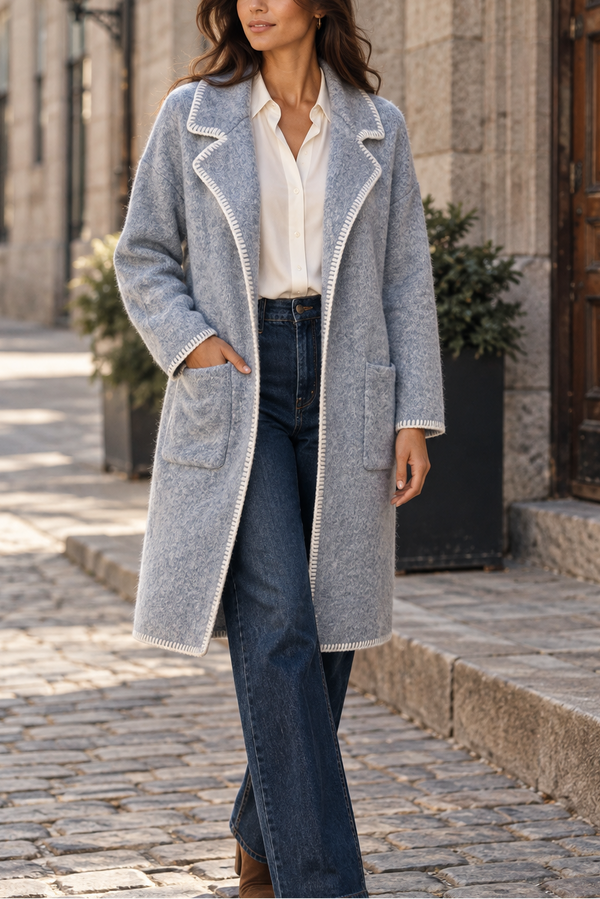 Solana Veste Cardigan Tricot Coutures Contrastées Poches Femme