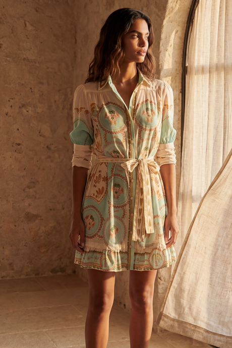 Olga Printed Tie Waist Mini Dress