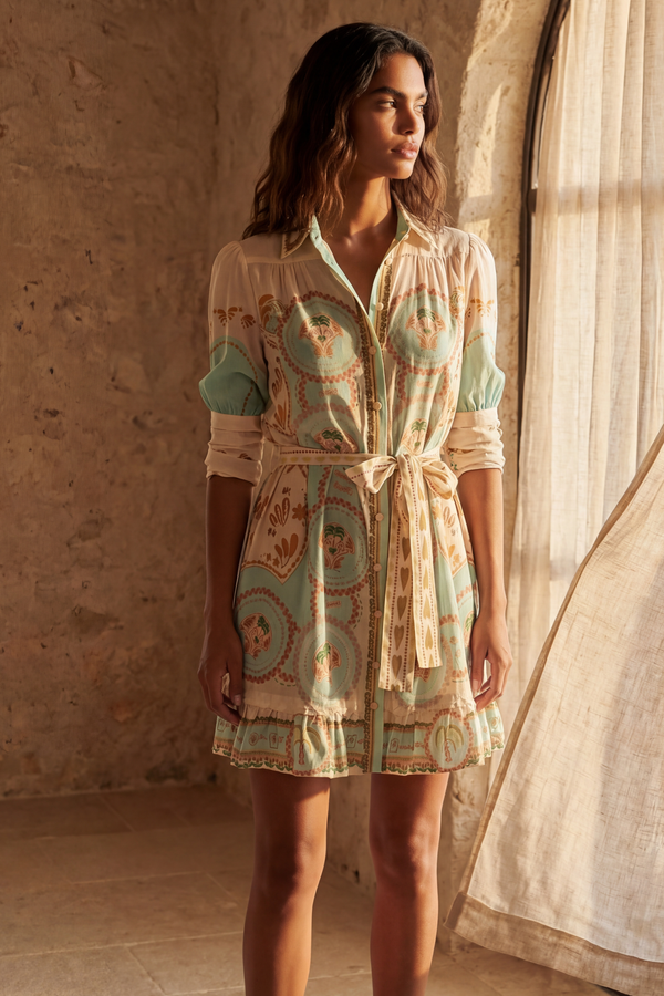 Olga Robe Mini Taille Nouée Imprimée