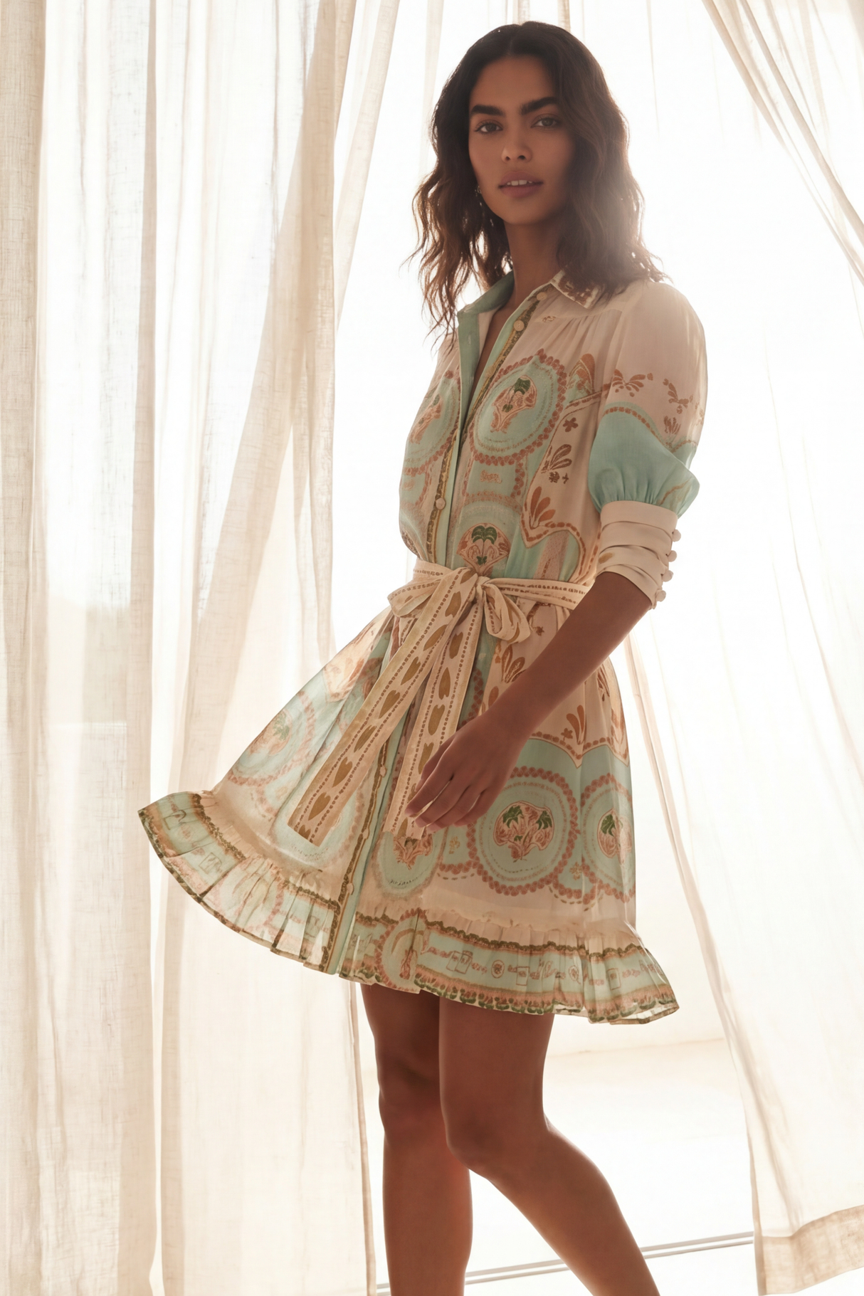 Olga Robe Mini Taille Nouée Imprimée