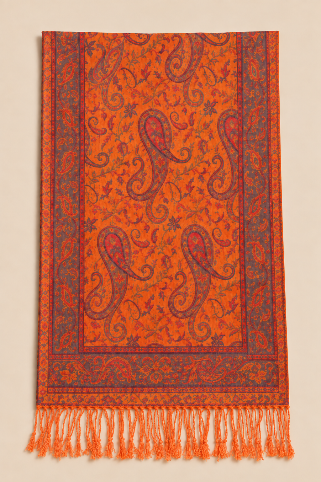 Pashmina Scarf Jacquard Paisley Orange