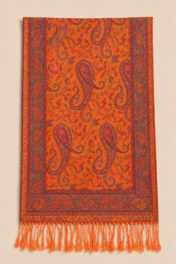 Pashmina Scarf Jacquard Paisley Orange