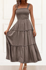 Pamela Smocking Dress Tiered Skirt - Onze Montreal Brown / S Sold by Ô-MARCHÉ Seller