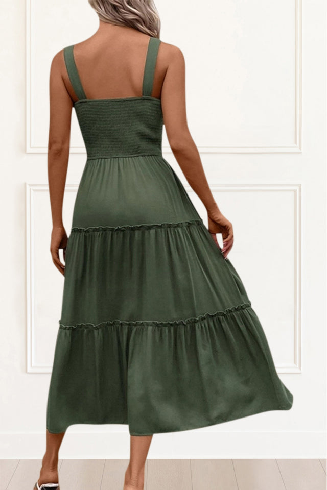 Pamela Smocking Dress Tiered Skirt - Onze Montreal Green / S Sold by Ô-MARCHÉ Seller