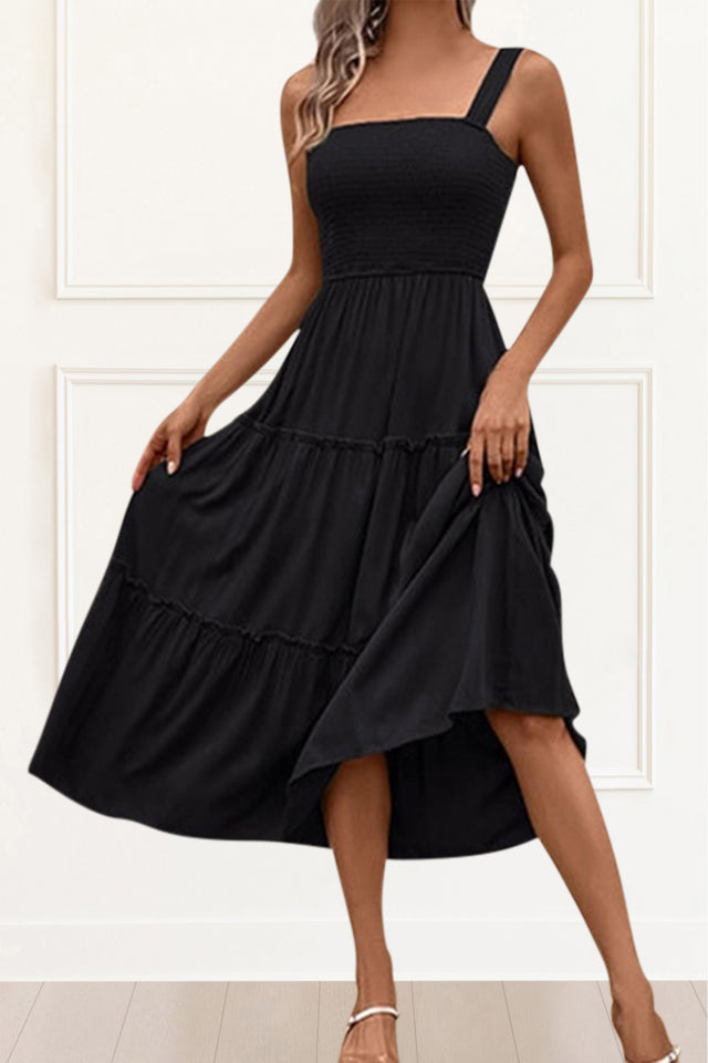 Pamela Smocking Dress Tiered Skirt - Onze Montreal Black / S Sold by Ô-MARCHÉ Seller