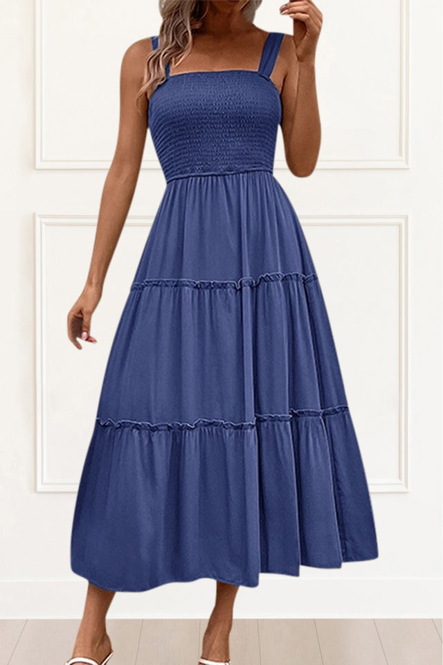 Pamela Smocking Dress Tiered Skirt - Onze Montreal Blue / S Sold by Ô-MARCHÉ Seller