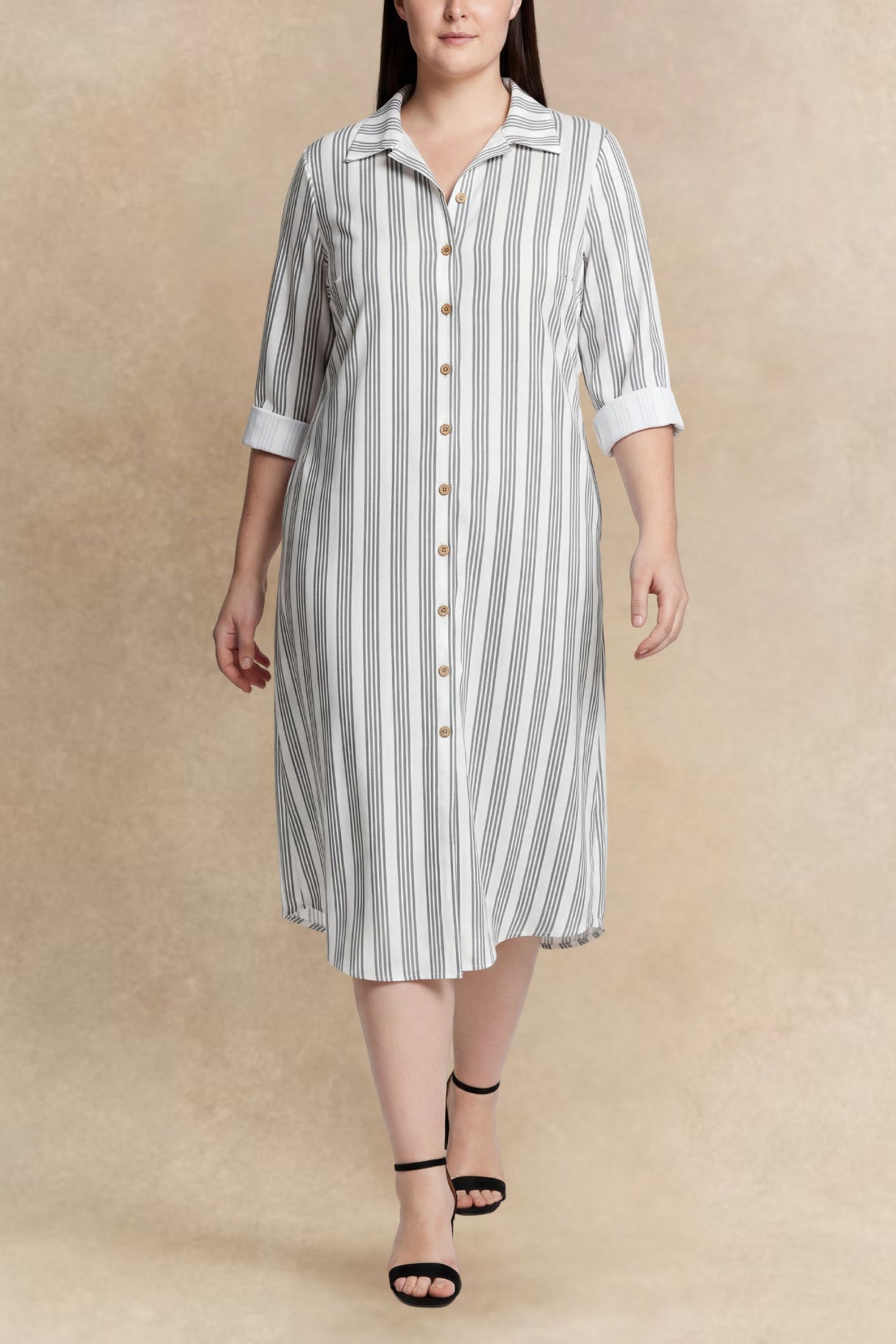 Paige Robe Midi Boutonnée Rayée Grande Taille