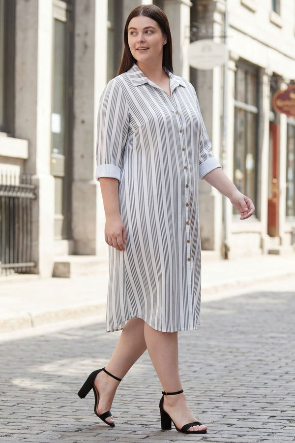 Paige Robe Midi Boutonnée Rayée Grande Taille