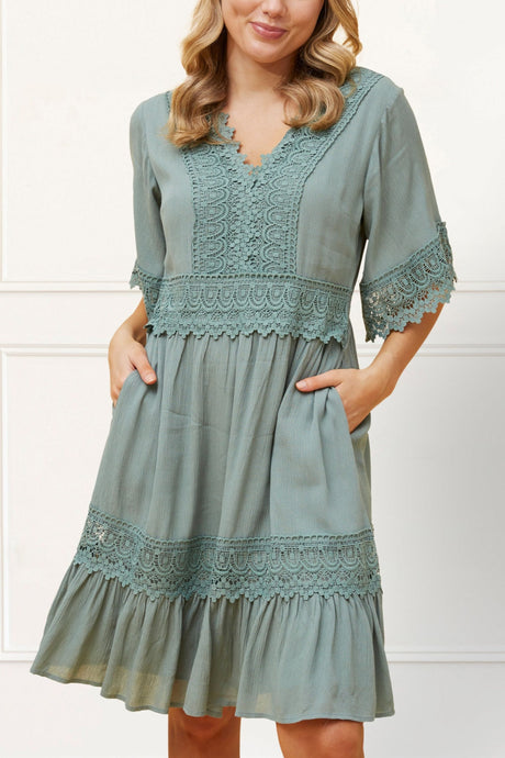 Paloma Short Dress Embroidered Details Solid - healthydessertscatering