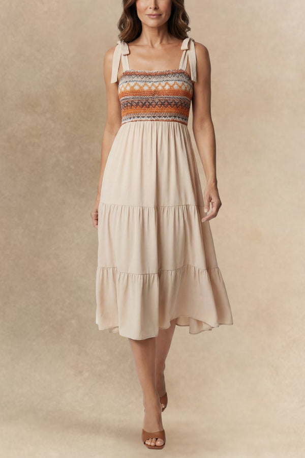 Paola Tiered Tie Shoulder Midi Dress
