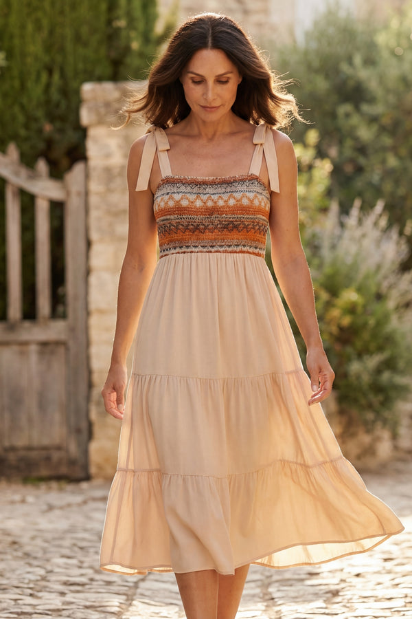 Paola Tiered Tie Shoulder Midi Dress