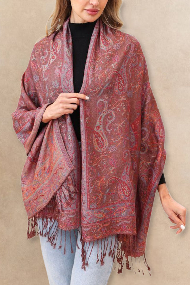Écharpe jacquard pashmina motif cachemire marron