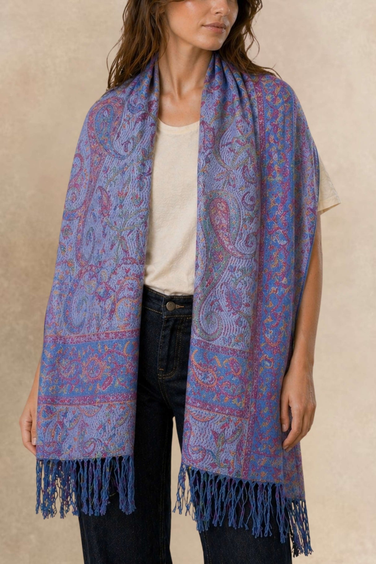 Écharpe Pashmina Jacquard Paisley Bleu