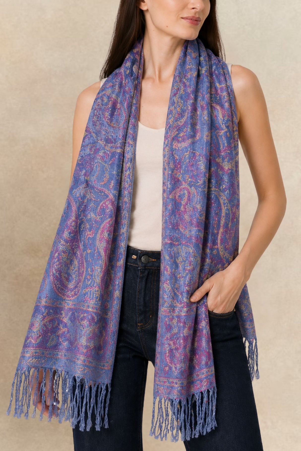 Écharpe Pashmina Jacquard Paisley Mauve