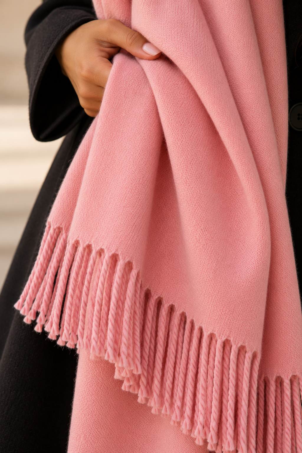 Foulard rose poudré à franges