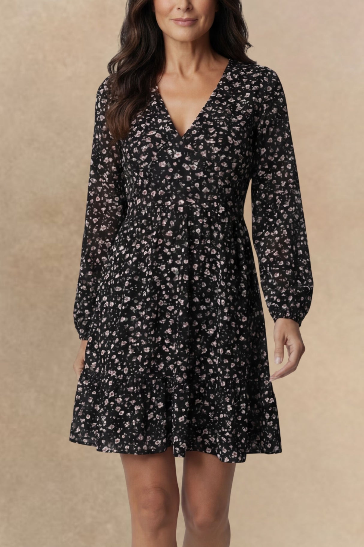 Peyton Robe Col V Manches Ballons Imprimé Floral