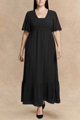 Ciara Plus Size Boho Ruffled Maxi Dress with Flutter Sleeves