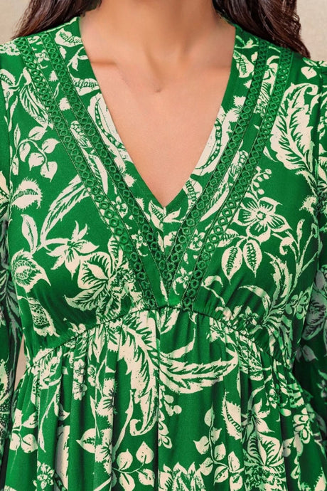 Corinne Plus Size Botanical Print Long Sleeve Midi Dress