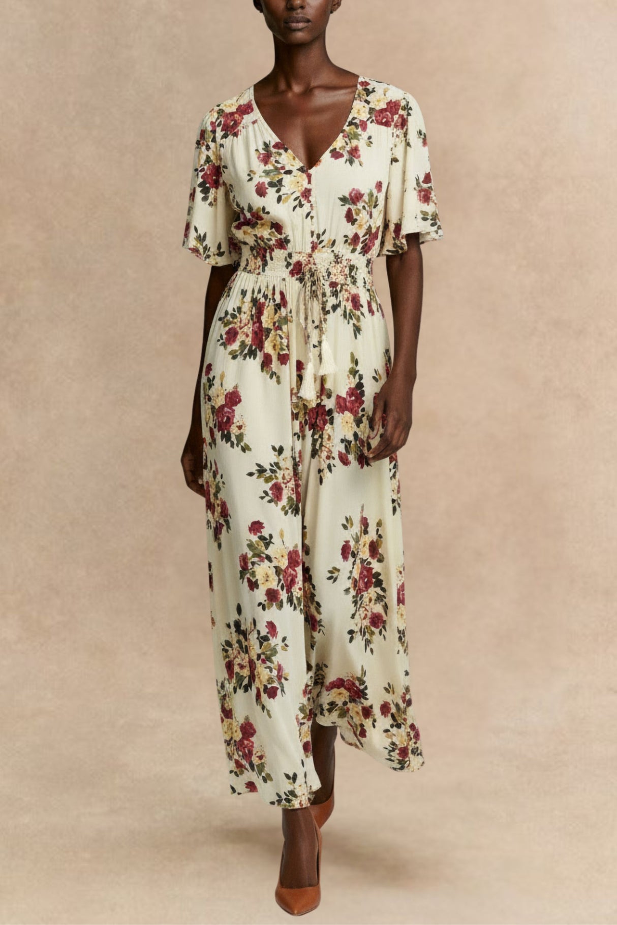 Danya Plus Size Floral Flutter Sleeve Maxi Dress Button Front