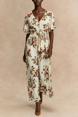 Danya Plus Size Floral Flutter Sleeve Maxi Dress Button Front